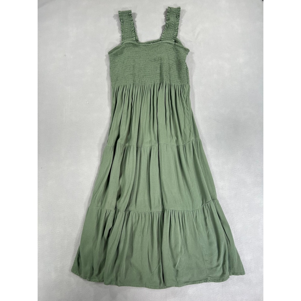 Aerie M Floral Smocked Bodice Midi Dress Cottagecore Boho Ruffle Strap Sun Dress